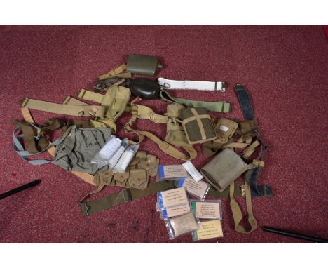 A SELECTION OF MILITARY RELATED KIT, to include a set of 37 pattern webbing, three water bottles of which two are missing sto