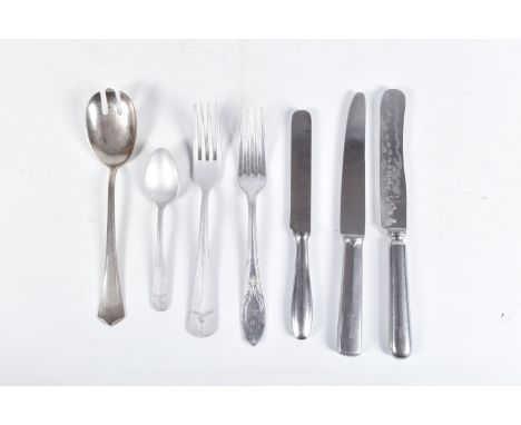 SEVEN PIECES OF THIRD REICH MESS HALL/CANTEEN CUTLERY, various marks, one knife is stamped M.D.A Sch.d.A (Modell des Antes/ S
