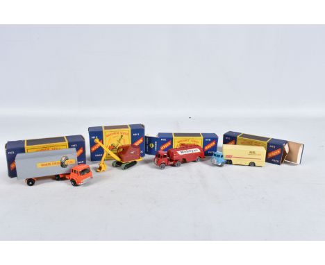 FOUR BOXED MATCHBOX SERIES LESNEY MAJOR PACK MODEL DIE-CAST VEHICLES, the first a York Freightmaster Trailer no.M2, orange ca