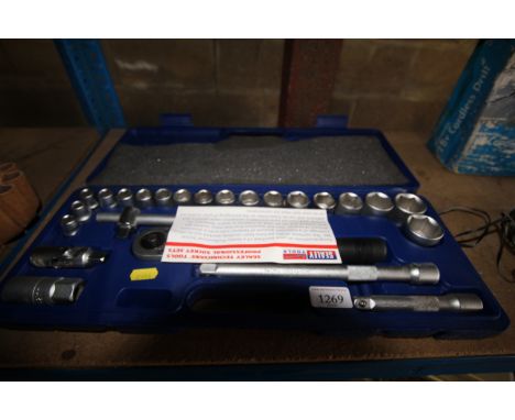 A Sealey Tools socket set in fitted plastic case