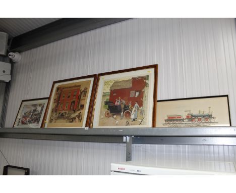 A coloured print 'Study of Vintage Fire Engines', a Norman Rockwell print 'The Street Was Never The Same', another Norman Roc