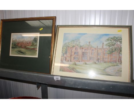S R Pask, watercolour study of Seckford Hall and another by S Northan dated 2001