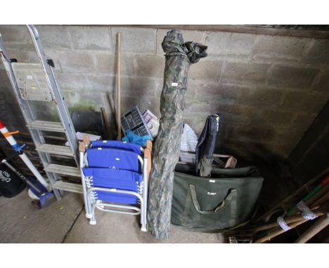 A camouflage print fishing shelter in bag