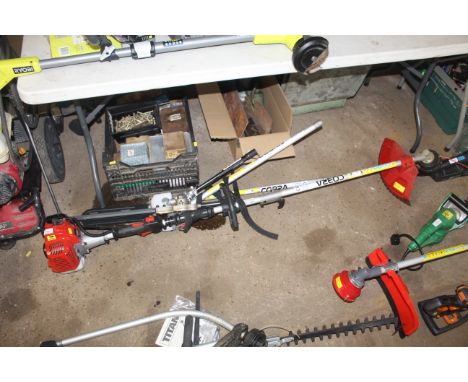 A Colborough CMT250C multitool, comprising strimmer, chainsaw, hedge trimmer, attachments, etc.