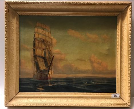 CHARLES DUNLOP TRACY (1870-1948) "Clipper ship in full sail", oil on canvas, signed lower right, bears label verso, 41 cm x 5