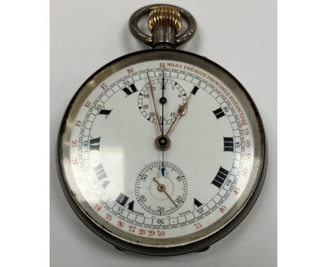 An early 20th Century silver cased chronograph pocket watch, the white enamel dial set with Roman numerals and secondary dial