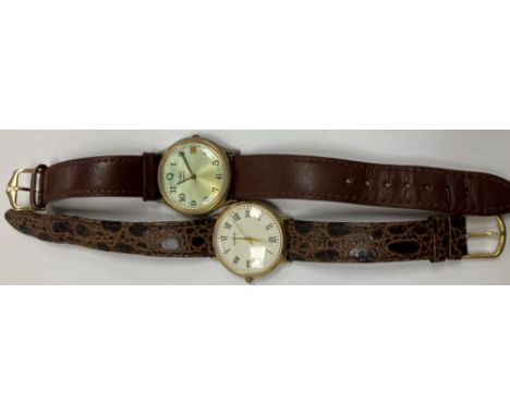 Two modern wristwatches, one Quartz with enamel dial and Roman numerals, the other Timex Quartz movement, the dial set with A