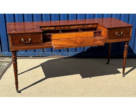 A 19th Century mahogany and inlaid spinnet or square piano by Wilkinson & Co, of London, now converted to writing or dressing