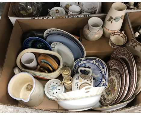 Six boxes of assorted household china and glass to include Worcester Palissy game series collection of plates, various wall p