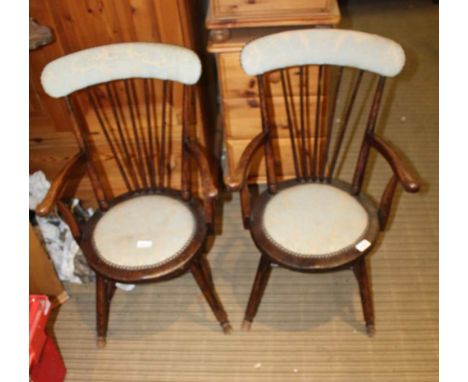 A PAIR OF PENNY SEATED STICK BACK ARMCHAIRS with later upholstered back and seat pad 