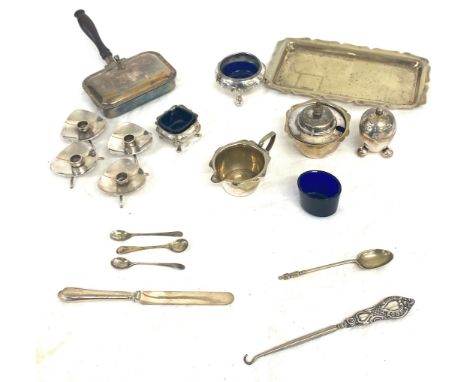 Silver button hook and assorted silver plated items 