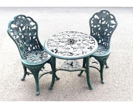 Plastic outdoor green table and 2 chairs 