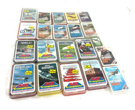 Selection vintage and later cased Trumps cards to include Motor cycles, military planes, bombers etc 