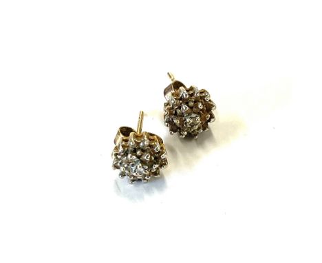 Pair 9ct gold diamond cluster earrings, approximate weight 1.6g 