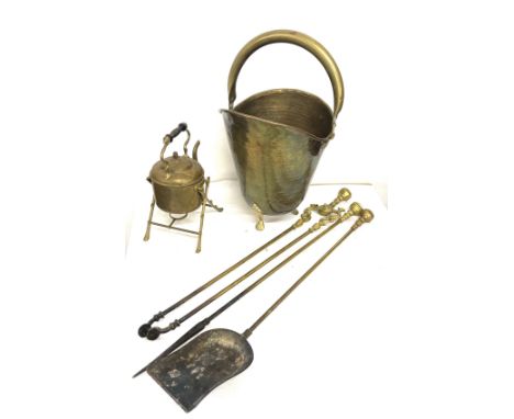 Selection of brassware to include kettle, irons etc 
