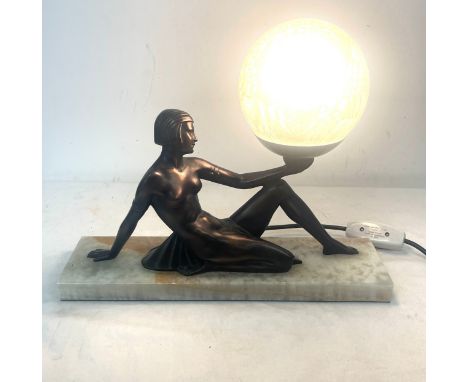 Art Deco style lamp, marble base working order, approximate measurements Length 15 inches, Height 12 inches 