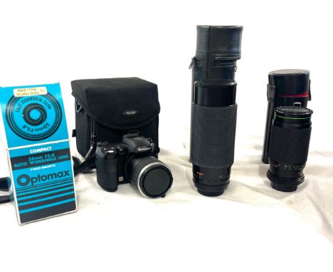 Fujifilm finepix s5600, Sirius MC Auto Zoom Lens,M42 Mount Hanimex Auto MC 80-200mm, Helios -44M-4 2/58 Lens etc  with cases 