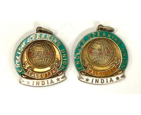 2 vintage silver and enamel India English speaking union fobs, approximate weight 25g 