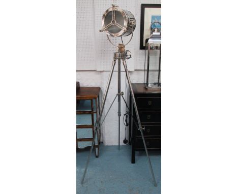 TRIPOD LAMP, chrome on adjustable legs, 180cm H.