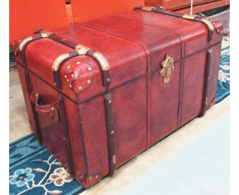 STEAMER TRUNK, tanned leather with straps, Ralph Lauren style, 77cm x 46cm x 47cm H.