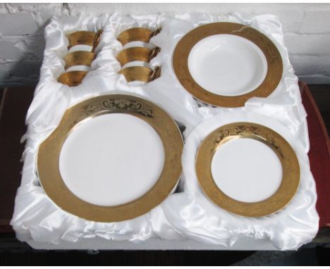 PLACE SETTING, for six, white ceramic and gilt border. 