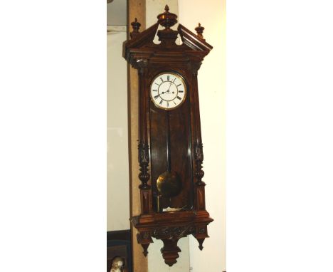 WALL CLOCK, 'P CHRISTENSEN, KOBJHAVEN', figured walnut cased with brass mounted enamel dial, 130cm H. (with faults)
