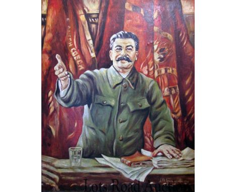 RUSSIAN SCHOOL, 'Portrait of Joseph Stalin' oil on canvas, 85cm x 69cm, framed.