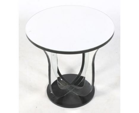 An India Jane Aston round mirror top lamp table. Of circular form with shaped supports, (RRP £595). H56cm x Diameter 55cm