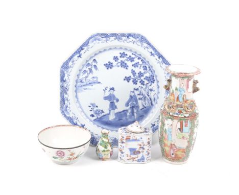 A group of 18th-20th century Chinese porcelains. Comprising a late 18th/early 19th century export blue and white octagonal ch