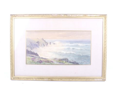 James Jackson Curnock, (British, 1839-1891), watercolour of a seascape. Bristol artist, signed bottom left. Framed (AF) and g