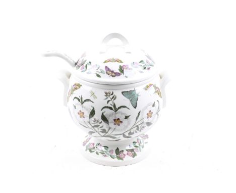 A Portmeirion lidded soup tureen and ladle. Botanic Garden pattern, tureen H31cm
