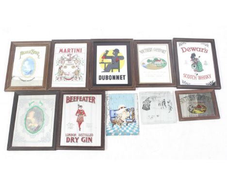 Nine vintage pub advertising mirrors. Featuring 'Southern Comfort', 'Punch, or the London Charivari', 'Beefeater', 'Pears Soa