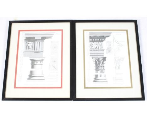 Two architectural prints. 'Doric' and 'Corinthian' columns. Framed and glazed. 30cm x 40cm