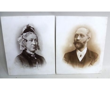 TWO VICTORIAN OPALOTYPES, portrait photographs of a Lady and Gentleman on opaque glass panels, 30 x 25cm, unframed 