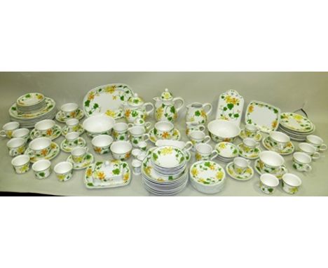 A VILLEROY AND BOCH "GERANIUM" PATTERN VITRO-PORZELLAN DINNER, TEA AND COFFEE SERVICE approx 105 pieces 