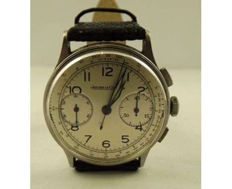 A JAEGER-LeCOULTRE GENTLEMAN'S CHRONOMETER WATCH with stop watch function and two subsidiary dials, back of the case numbered