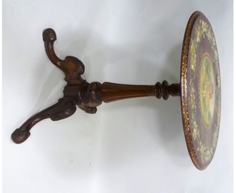 A VICTORIAN OCCASIONAL TABLE, having painted slate top with a vignette of children bordered by white flowers, on a walnut bas
