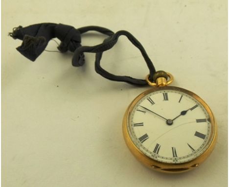 A LADY'S 19TH CENTURY 18CT GOLD CASED POCKET WATCH with movement inscribed "Geo E Butcher, Nottingham", white enamel dial wit