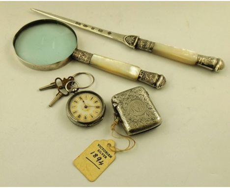 CORNELIUS DESORMEAUX SAUNDERS and JAMES FRANCIS HOLLINGS (Frank( SHEPHERD A VICTORIAN SILVER VESTA CASE, Chester 1894, togeth