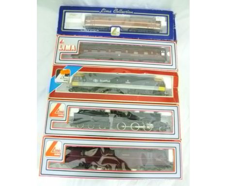 A SELECTION OF FOUR LIMA 00 GAUGE TWO-RAIL PLASTIC LOCOMOTIVES, a MWG Rail Car, a Scot Rail Diesel, a 2-6-0 Locomotive and Te