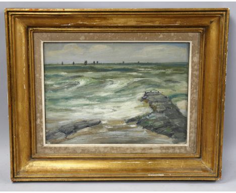 Henri Meuwis (Belgian 1870-1935), Seascape, oil on board, 23cm x 33cm, signed MEUWIS lower right, framed and glazed, Bruxelle