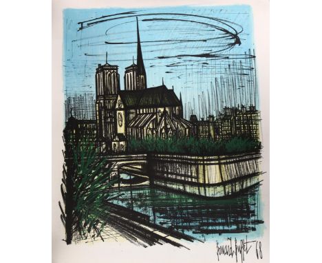 Bernard Buffet, 2 Parisian street scenes, colour lithographs, signed in the plate, sheet size 50cm x 65cm, unframedLight foxi