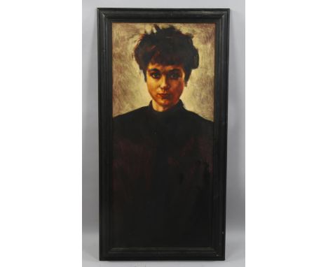 Contemporary oil on board, portrait of a woman, unsigned, 76cm x 34cm, framedGood condition 