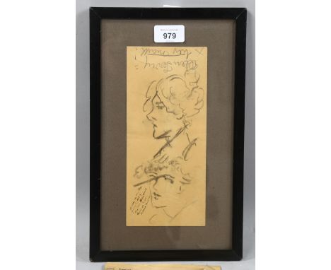 Ellen Terry, pencil portrait sketch on the back of an envelope, with inscription, 23cm x 10cm, framedGood condition 