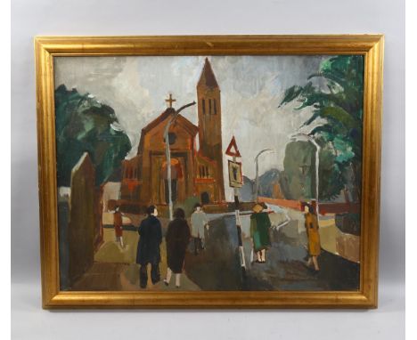 20th century oil on canvas, Christ Church Streatham, oil on canvas, unsigned, 70cm x 90cm, framed1 small patch repair not vis