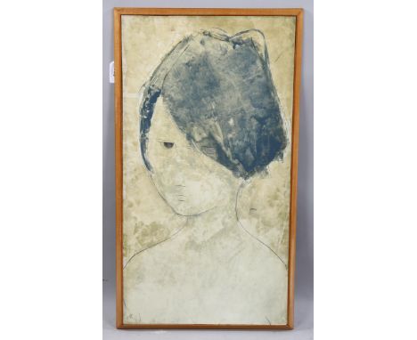 Marion Patrick (born 1940), portrait of a girl, oil on board, signed with monogram 1969, 60cm x 33cm, framedGood original con