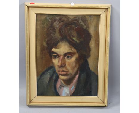 Mid-20th century oil on board, portrait of a woman, inscribed verso with date 1964, 35cm x 27cm, framedGood condition 