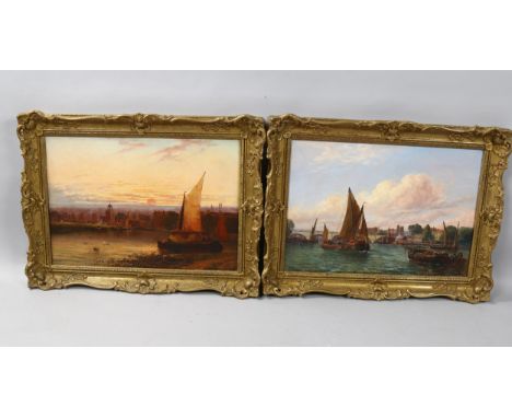 Arthur Gordon, pair of views on the Thames near Kew Bridge, oil on canvas, signed and dated 1884, framedSunset scene has a te