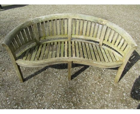 A weathered teak banana bench (AF), 160 cm wide 