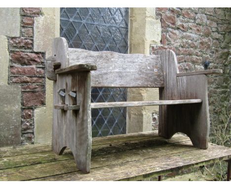 A weathered rustic hardwood two seat garden bench with simple pegged framework (will easily dismantle, flat pack), approx 4 f